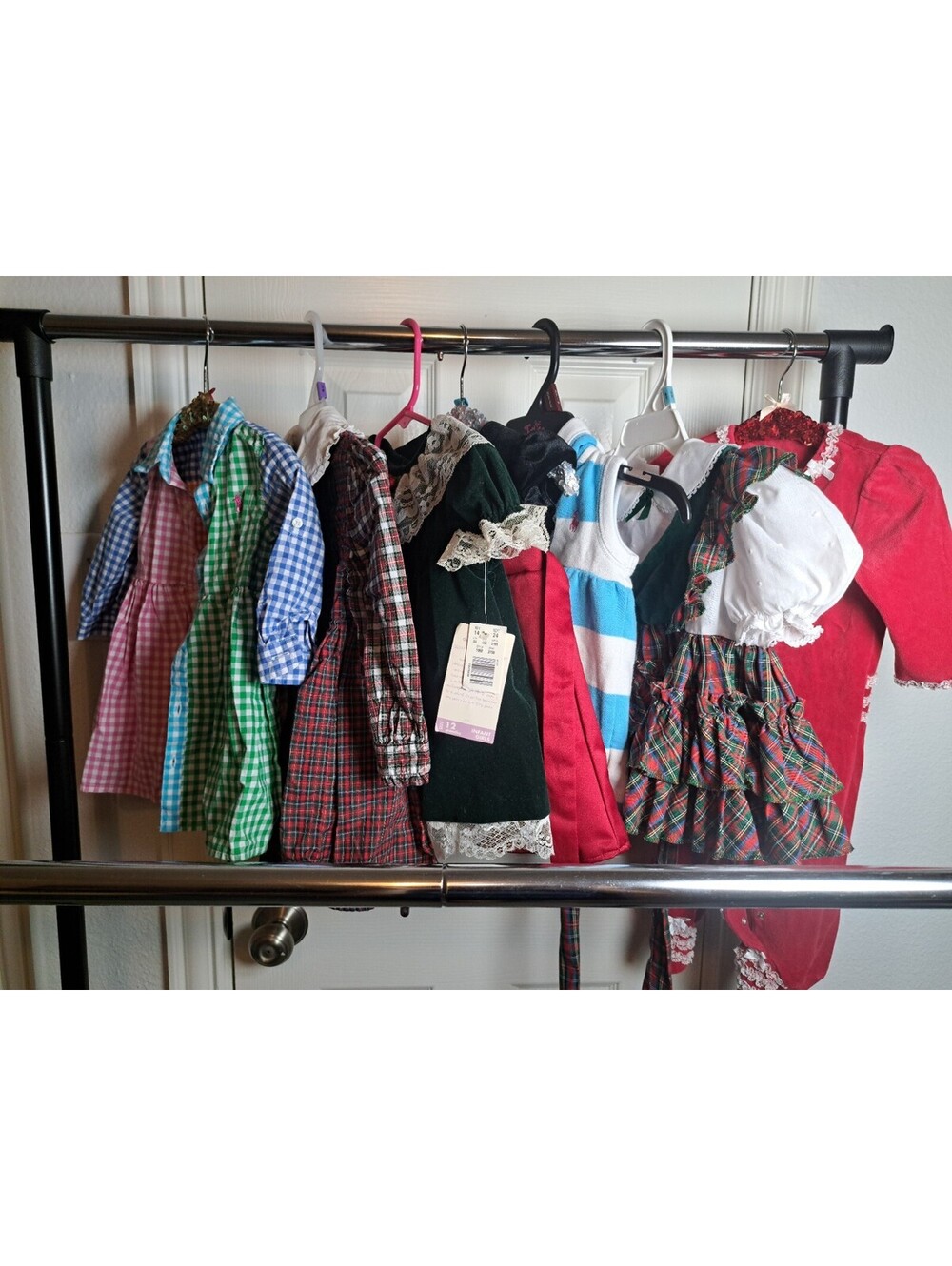 Lots Of  7 VTG Dress  Baby Girl Red Green Christmas Plaid  Lace 6 -9 Months Polo